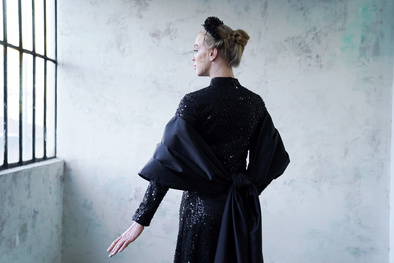 Robe de soirée scintillante couleur cuivre